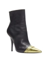 TOM FORD TOM FORD BLACK LEATHER GOLD TOE CAP LOGO STILETTO HEEL ANKLE BOOTS