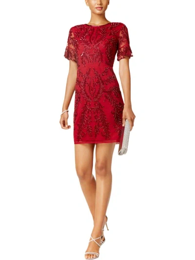 Adrianna Papell Petites Womens Sequined Special Occasion Cocktail Dress In Red