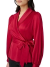 ADRIANNA PAPELL WOMENS SATIN FAUX WRAP BLOUSE