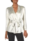 ADRIANNA PAPELL WOMENS METALLIC LONG SLEEVES WRAP TOP