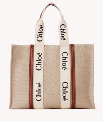 Chloé "woody" Large Shoulder Bag In Beige