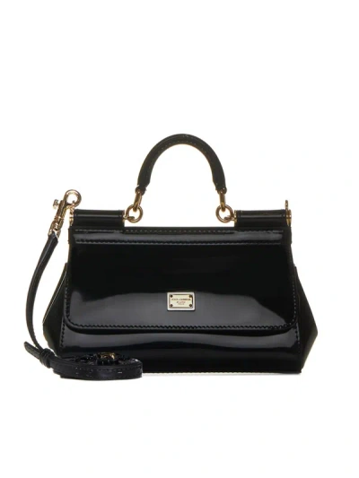 Dolce & Gabbana Small Sicily Polished Shoulder Bag In Black