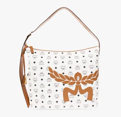 Mcm Canvas Shoulder Bag With Adjustable Leather Strap In Brown
