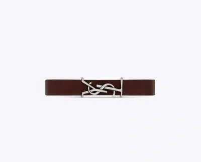 Saint Laurent Cassandre Bracelet In Leather In Brown And Sterling Silver