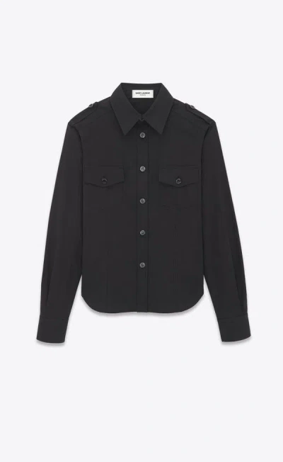Saint Laurent Buttoned Long-sleeved Shirt In Black