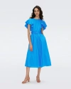 Diane Von Furstenberg Damon Ruffle Sleeve Cotton Blend Midi Dress In Vivid Blue