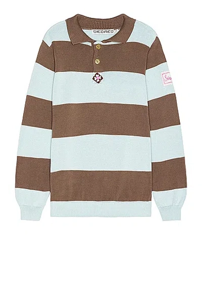 Siedres Ole Flower Crochet Detailed Striped Polo Sweater In Brown