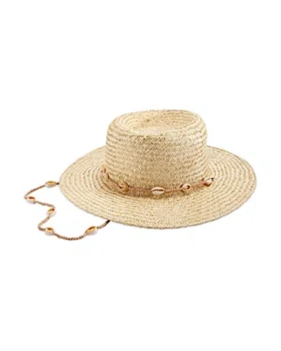 Lack Of Color Seashells Boater Straw Hat In Tan