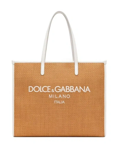 Dolce & Gabbana Rafia Large Tote Bag In Beige