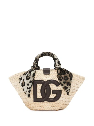 Dolce & Gabbana Kendra Small Rafia Tote Bag In Brown