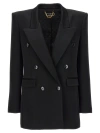 Elisabetta Franchi Double-breasted Crpe Satin Blazer In Black