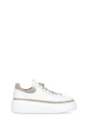 Hogan Ivory Brown Lace-up Sneakers With Textured Sole In White