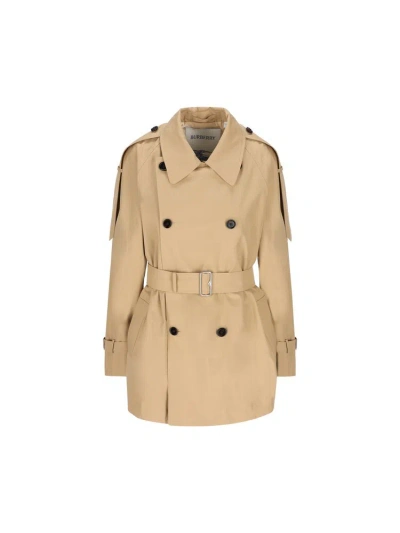 Burberry Double Breasted Belted Trench Coat In Beige