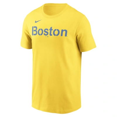 Nike Gold Boston Red Sox City Connect Wordmark T-shirt In Yellow