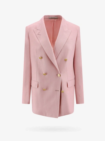 Tagliatore Interlock-twill Linen Blazer In Pink