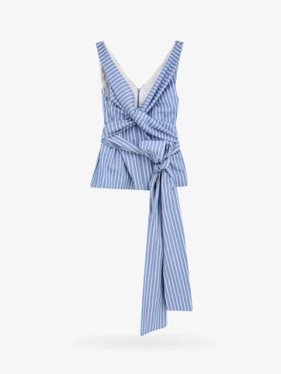 Dries Van Noten Colada Striped Wrap Top In Blue