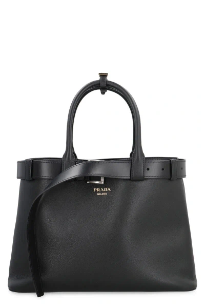 Prada Buckle Leather Bag In Black
