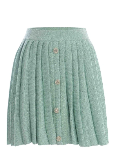 Self-portrait Skirt  Pailettes Made Of Knitted Fabric In Verde Menta