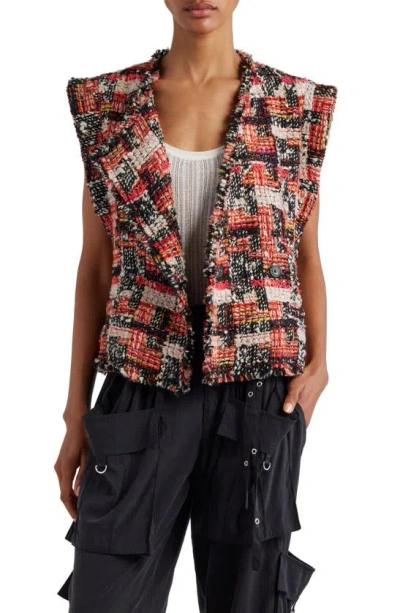 Isabel Marant Djiroy Double-breasted Patchwork Tweed Vest In Patterned Red