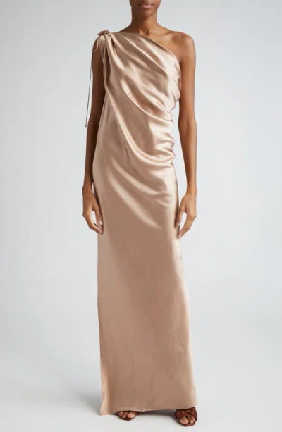 Max Mara Draped Silk Satin One Shoulder Dress In Pink