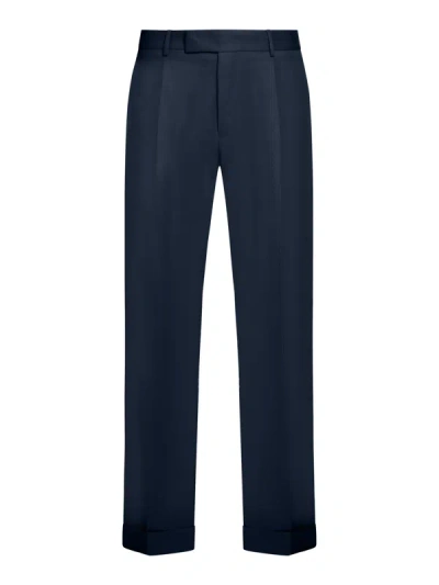 Pt Torino Linen/cotton Blend Trousers With Pleats In Blue