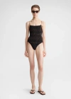 Totême Smocked Swimsuit Tortoise In Tortoise Print