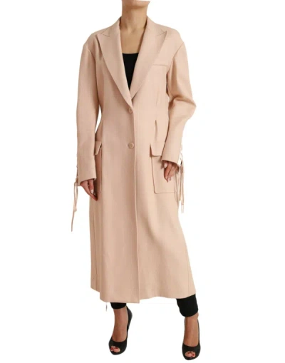 DOLCE & GABBANA BEIGE COTTON SINGLE BREASTED LONG COAT JACKET