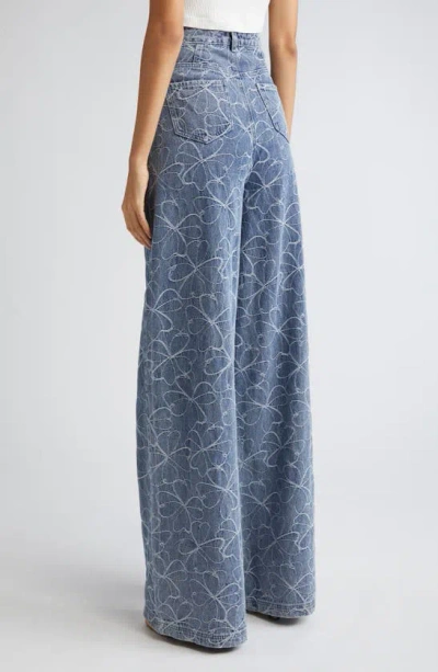 Ramy Brook Adley High-rise Wide-leg Floral-embroidered Jeans In Indigo