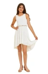 Un Deux Trois Kids' Pleated High-low Party Dress In Ivory