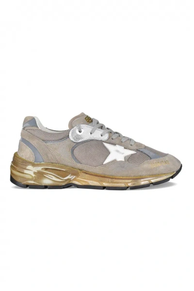 Golden Goose Running Dad Net Suede Sneakers In Taupe Silver White