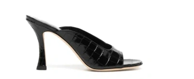 Staud Sylvia 100mm Crocodile-effect Mules In Black