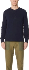 Rag & Bone Standard Issue Men's Classic Henley, Deep Navy Blue Long Sleeve In Blue