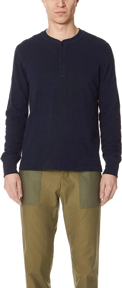 Rag & Bone Standard Issue Men's Classic Henley, Deep Navy Blue Long Sleeve