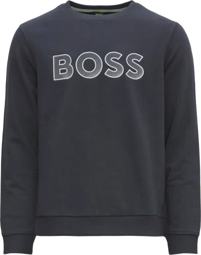 HUGO BOSS HUGO BOSS MEN'S SALBO CONTRASTING LOGO CREWNECK SWEATSHIRT, PEACOCK