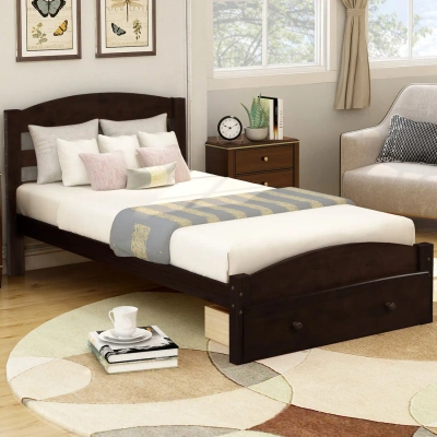 Simplie Fun Platform Twin Bed Frame In Brown