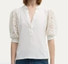 Veronica Beard Coralee Mixed Media Cotton Top In White