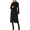 T Tahari Tahari Women's Black Double Layered Collar Wool Long Coat In Black