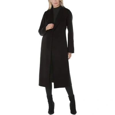 T Tahari Tahari Women's Black Double Layered Collar Wool Long Coat