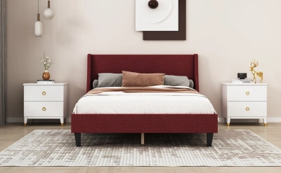 Simplie Fun Full Size Bed Frame Upholstered Bed Frame Platform In Burgundy