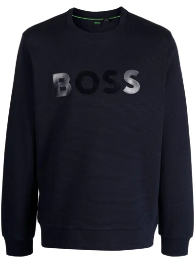 Hugo Boss Salbo Mirror Cotton Sweatshirt In Blue