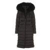 T TAHARI WOMEN'S BLACK NELLY MAXI PUFFER COAT HOODED FAUX FUR TRIM