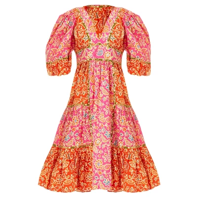 Love The Label Women Elise Puff Sleeve Flared Dress Alessandra Pink Print In Multi