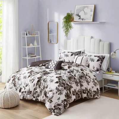 Simplie Fun Dorsey Floral Print Duvet Cover Set In Brown