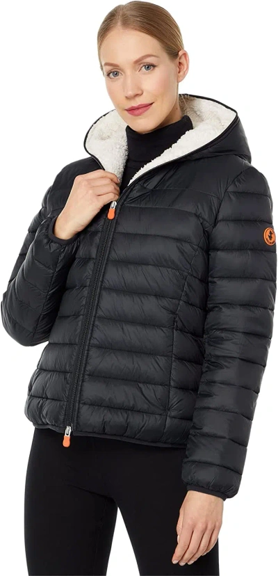 Save The Duck Women's Gwen Hooded Sherpa Black Coat Jacket