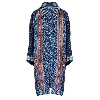 Johnny Was Reversible Long Fiori Silk Twill Kimono Coat In Multi In Blue