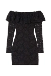 Caroline Constas Alessia Off-the-shoulder Ruffled Stretch-lace Mini Dress In Black