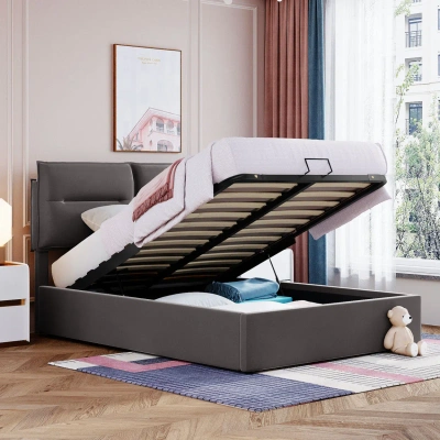 Simplie Fun Upholstered Platform Bed In Gray
