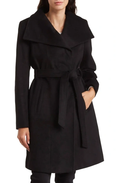 Michael Michael Kors Wool Belted Wrap Solid Black Coat