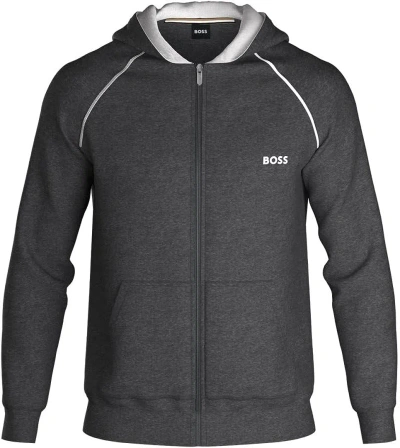 Hugo Boss Men Mix & Match Logo Zip Up Cotton Hoodie In Grey