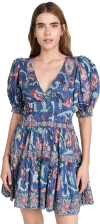 Sea Rory Print Puff Sleeve Mini Dress In Rose Multi In Blue